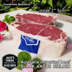 Beef Sirloin Australia BLACK ANGUS GF Grain-Fed MS2+ marbling2+ STEER (young cattle) Jack's Creek frozen STEAK CUTS; 3/8,3/4,1,2 inch (price/kg) - Striploin / New York Strip / Has Luar